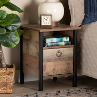 Baxton Studio SM-NS3840-Yosemile Oak-NS Baxton Studio Vaughan Modern and Contemporary Two-Tone Rustic Oak Brown and Black Finished Wood Nightstand